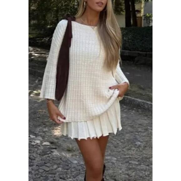 NEW SET knit oversized sweater pleated mini skirt by COMMENSE L - Picture 1 of 14